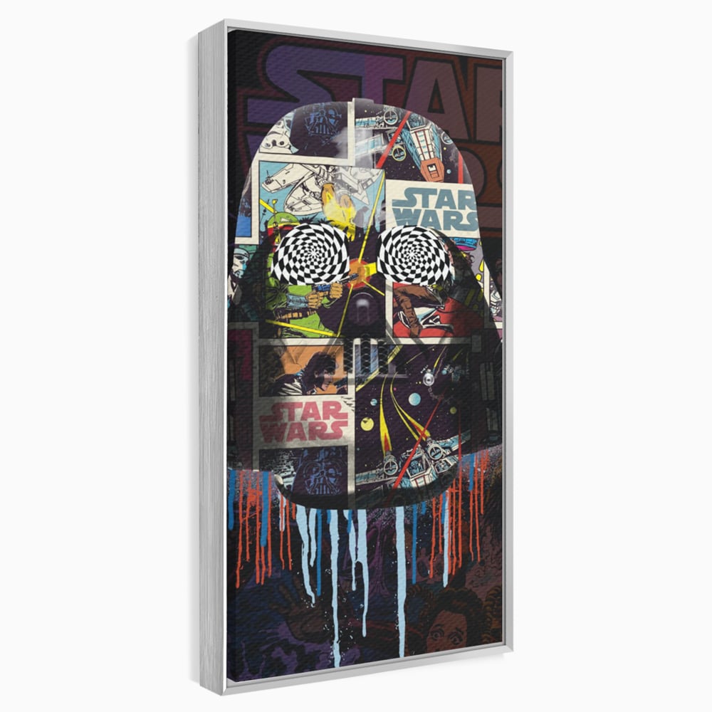 Tablou canvas cu tablou canvas cu darth vader din star wars, in rama de aluminiu argintiu